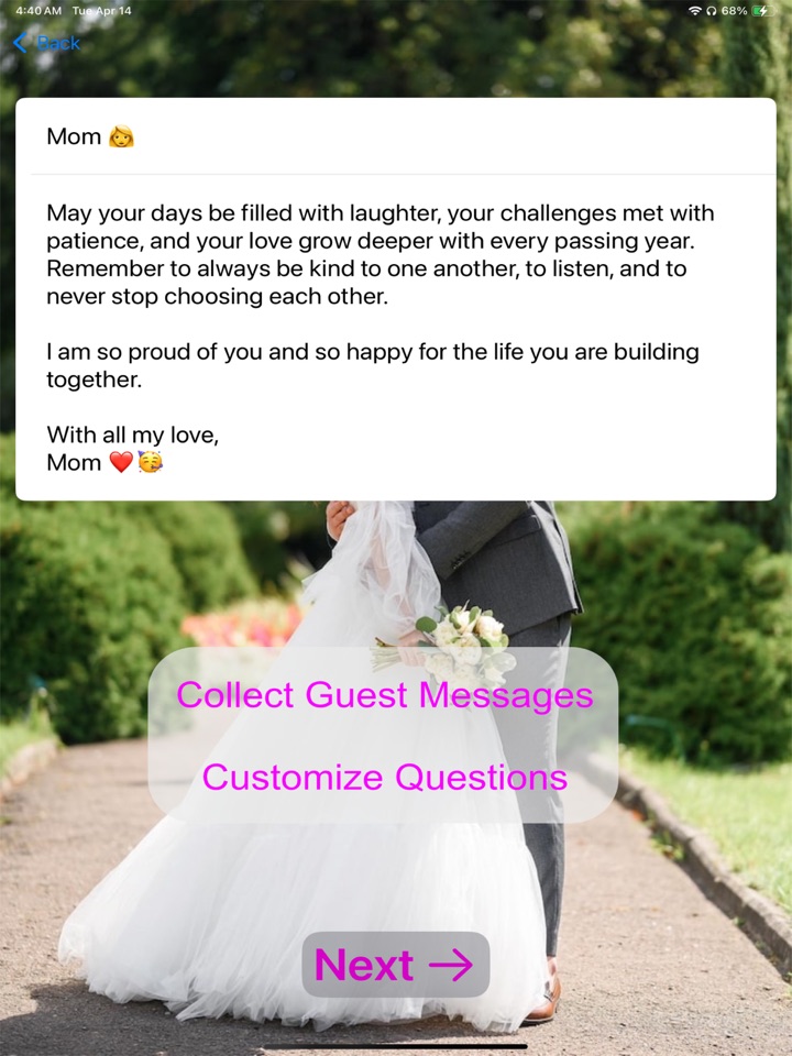 Wedding Guest Book photo memory from a guest